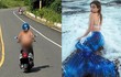 “Mỹ nhân ngư” mặc bikini phóng xe máy trên đường gây choáng