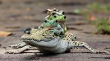 Ngạc nhiên cảnh ếch xanh ngang nhiên “đè đầu cưỡi cổ” cá sấu
