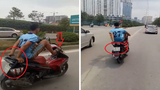 Hà Nội: Đang truy tìm nam thanh niên lái xe máy bằng chân