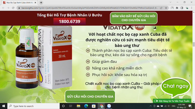 Vidatox Plus: TPCN bao ve suc khoe “no” cong dung thanh than duoc chua ung thu?