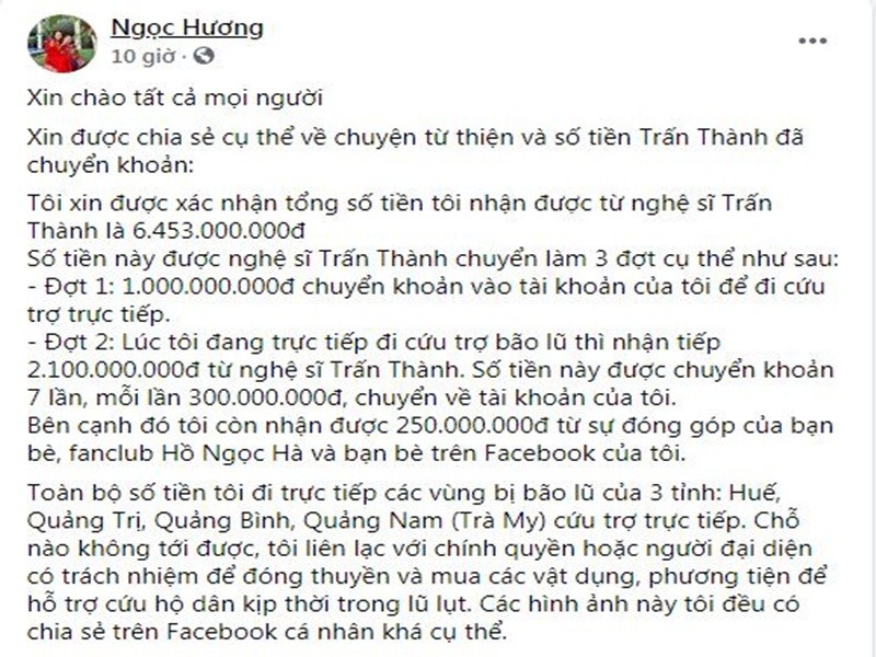 Me de Ho Ngoc Ha noi gi ve so tien tu thien tu Tran Thanh?