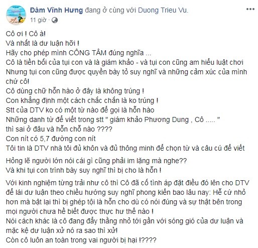 Danh ca Phuong Dung noi Duong Trieu Vu hon, Mr Dam len tieng-Hinh-2