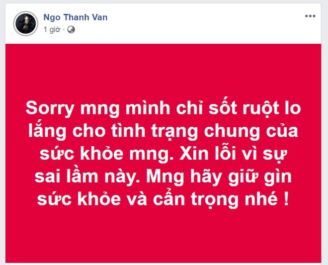 Bi chi trich vi dua tin sai ve dai dich corona, Ngo Thanh Van xin loi