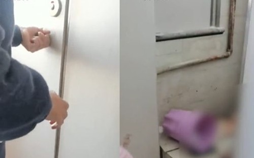 Nu sinh tu de con trong nha ve sinh truong, canh tuong kinh hai
