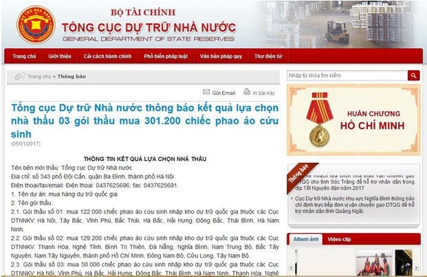 Nghi van “thong thau” mua sam phao ao tai Tong cuc Du tru Nha nuoc