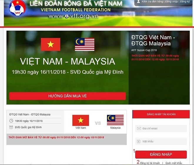 Cach mua ve online tran ban ket Viet Nam - Philippines tren san My Dinh