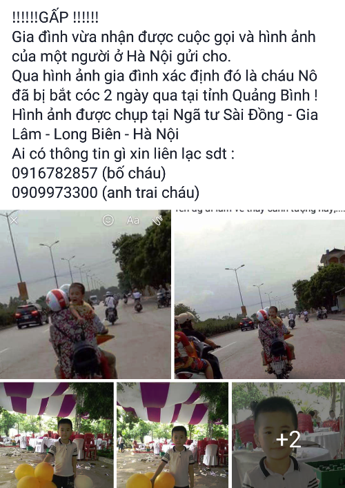 Thuc hu viec be trai mat tich o Quang Binh duoc phat hien o Ha Noi