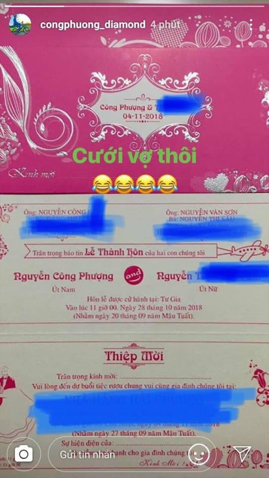 Cong Phuong khoe thiep cuoi khien bao co gai dung ngoi khong yen
